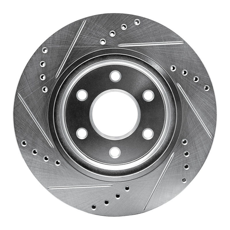 Nissan Xterra Brake Rotor (1) - Front Right - R1 Concepts - Drilled & Slotted - Silver - `05-`25